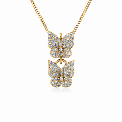 10K Yellow Gold Womens Round Diamond Butterfly Cluster Top Open Pendant 1/4 Ctw
