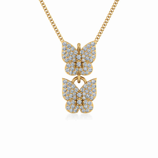 10K Yellow Gold Womens Round Diamond Butterfly Cluster Top Open Pendant 1/4 Ctw