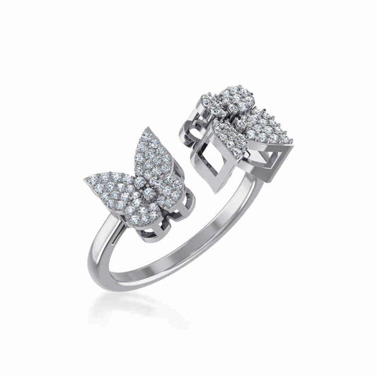 10K White Gold Womens Round Diamond Butterfly Cluster Top Open Ring 1/4 Ctw