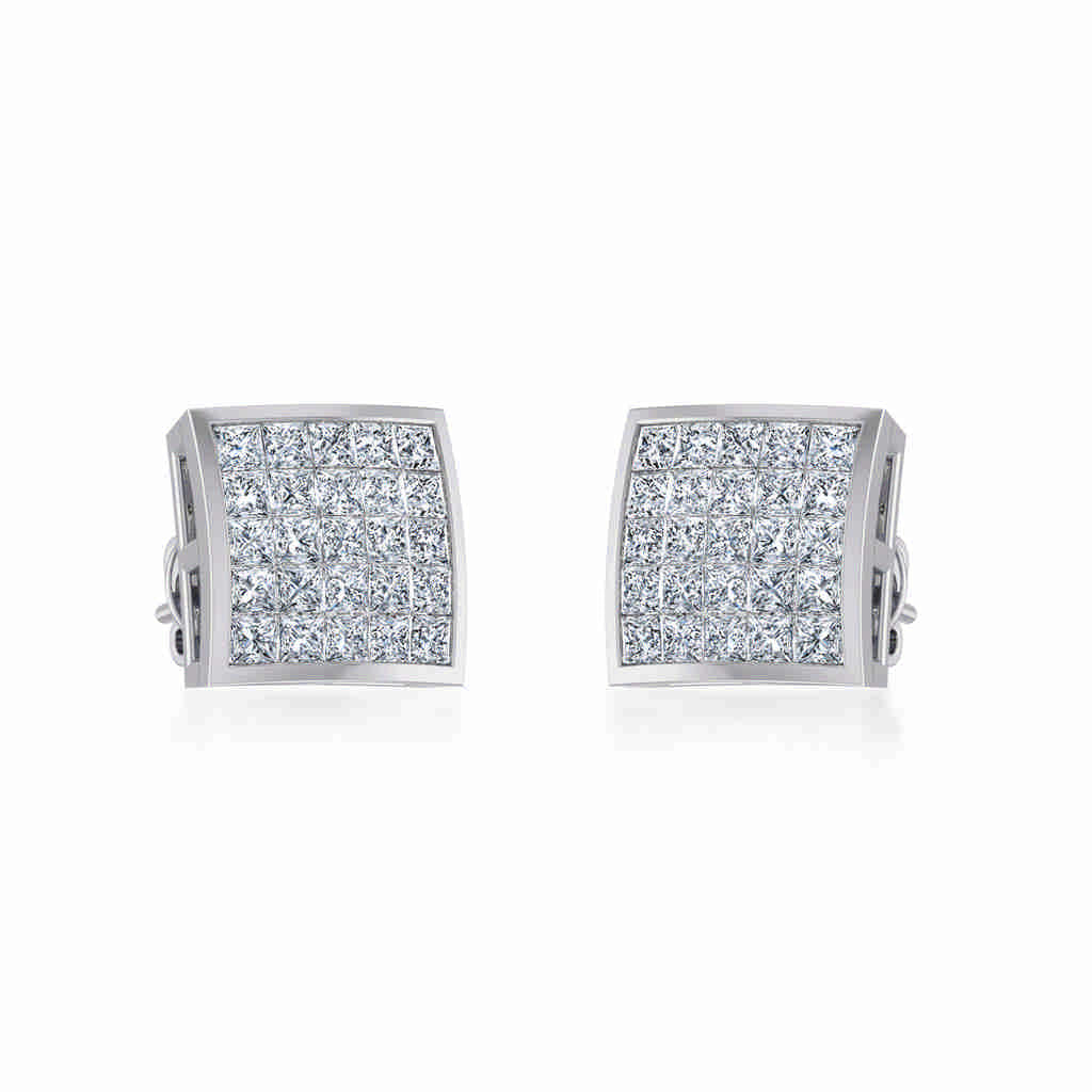 10K White Gold Mens Princess Diamond Square Stud Earrings 3/4 Ctw