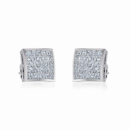 10K White Gold Mens Princess Diamond Square Stud Earrings 3/4 Ctw