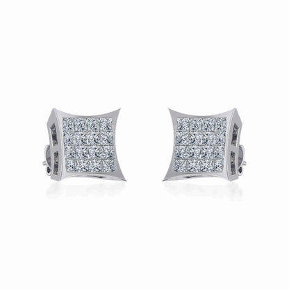 10K White Gold Mens Princess Diamond Square Stud Earrings 1/2 Ctw