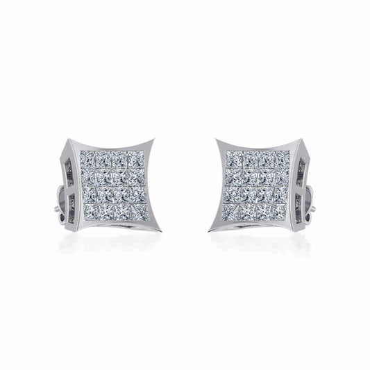 10K White Gold Mens Princess Diamond Square Stud Earrings 1/2 Ctw