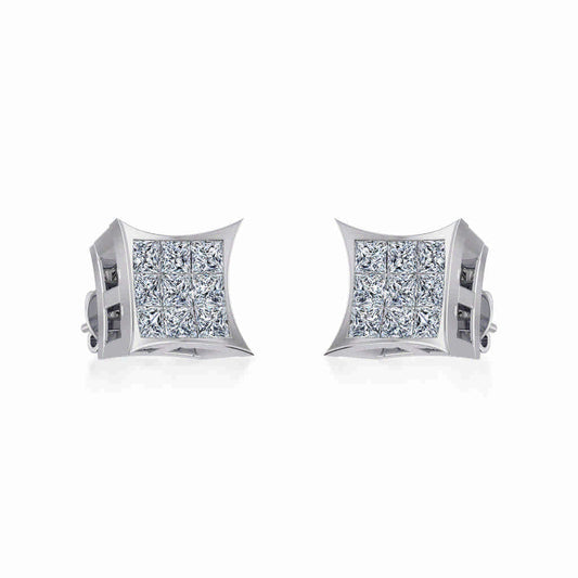 10K White Gold Mens Princess Diamond Square Stud Earrings 1/4 Ctw