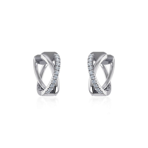 10K White Gold Womens Round Diamond Small Huggies Earrings 1/2 Ctw