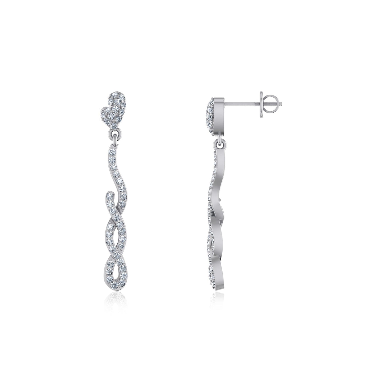 10K White Gold Round Diamond Infinity Dangling Earrings 1/2 Ctw
