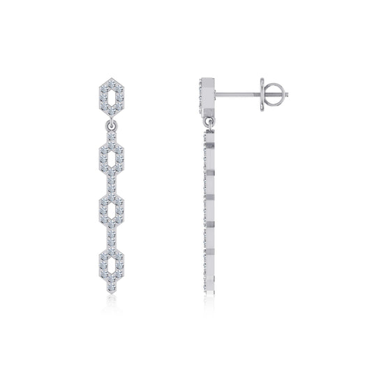 10K White Gold Round Diamond Designer Dangling Earrings 3/4 Ctw