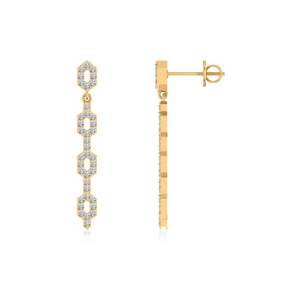 10K Yellow Gold Round Diamond Designer Dangling Earrings 3/4 Ctw