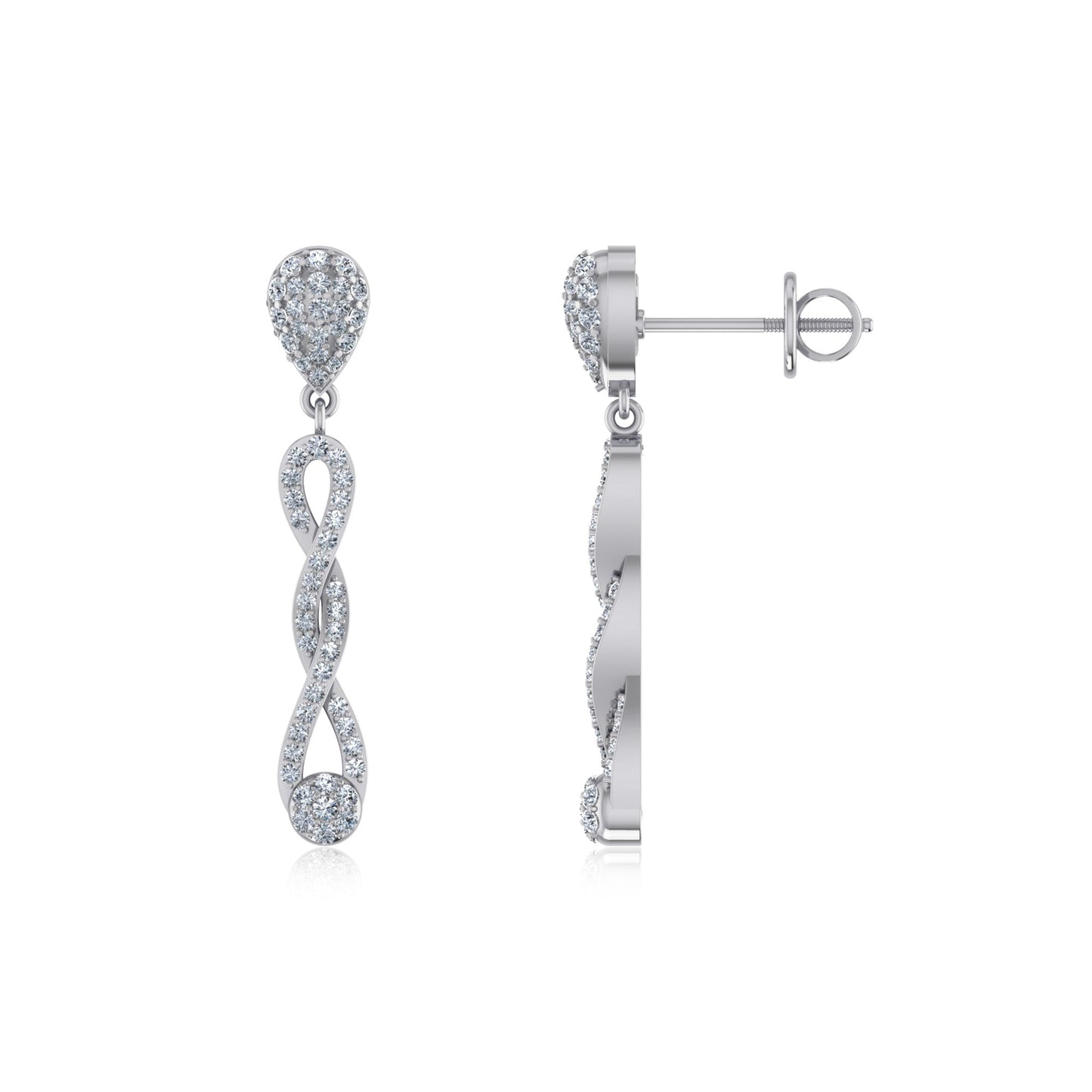 10K White Gold Round Diamond Cluster Infinity Floral Dangling Earrings 3/4 Ctw