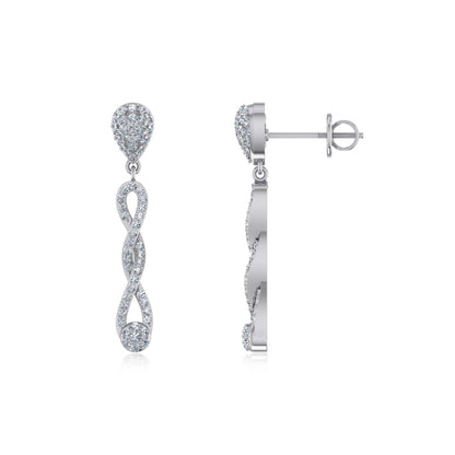 10K White Gold Round Diamond Cluster Infinity Floral Dangling Earrings 3/4 Ctw