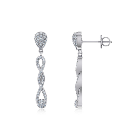 10K White Gold Round Diamond Cluster Infinity Floral Dangling Earrings 3/4 Ctw