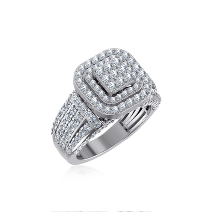 10K White Gold Round Diamond Square Shape Size 7 Head Ladies Ring 2 Ctw