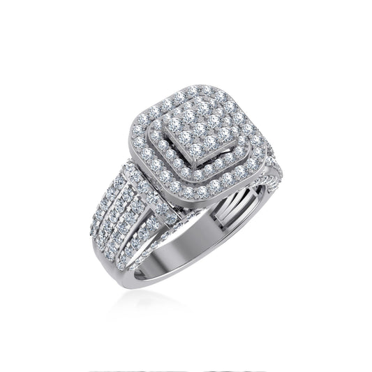 10K White Gold Round Diamond Square Shape Size 7 Head Ladies Ring 2 Ctw