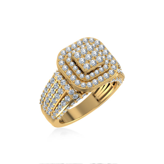 10K Yellow Gold Round Diamond Square Shape Size 7 Head Ladies Ring 2 Ctw