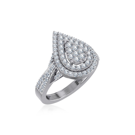 10K White Gold Round Diamond Pear Shape Size 7 Head Ladies Ring 1 Ctw