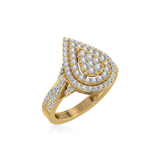 10K Yellow Gold Round Diamond Pear Shape Size 7 Head Ladies Ring 1 Ctw