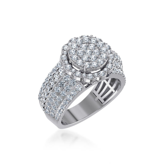 10K White Gold Round Diamond Floral Size 7 Head Ladies Ring 2 Ctw