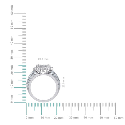 10K White Gold Round Diamond Floral Size 7 Head Ladies Ring 2 Ctw