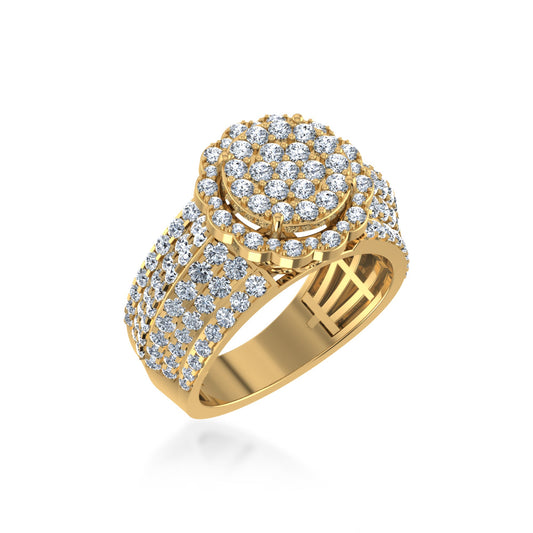 10K Yellow Gold Round Diamond Floral Size 7 Head Ladies Ring 2 Ctw