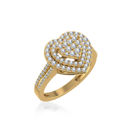 10K Yellow Gold Round Diamond  Designer Size 7 Head Ladies Ring 1-1/2 Ctw
