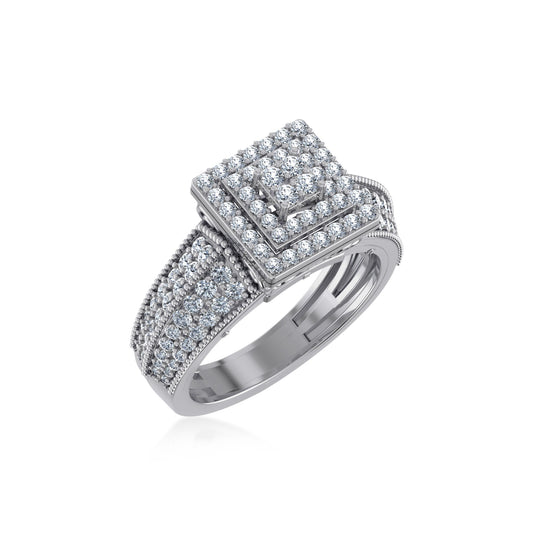 10K White Gold Round Diamond Square Shape Size 7 Head Ladies Ring 1 Ctw