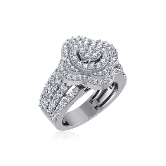 10K White Gold Round Diamond Designer Size 7 Head Ladies Ring 2 Ctw