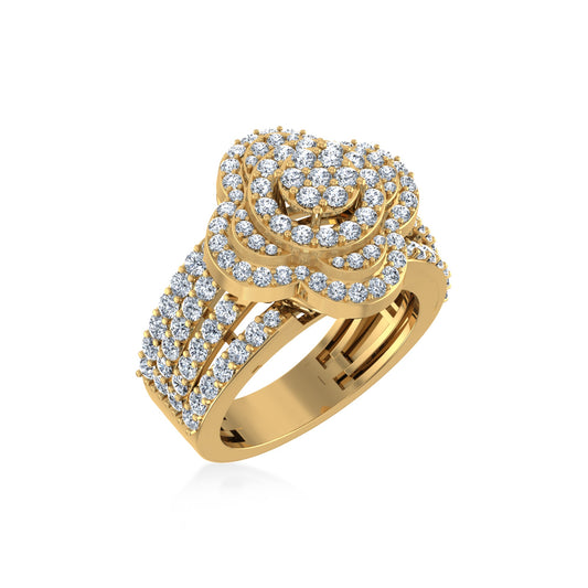 10K Yellow Gold Round Diamond Designer Size 7 Head Ladies Ring 2 Ctw