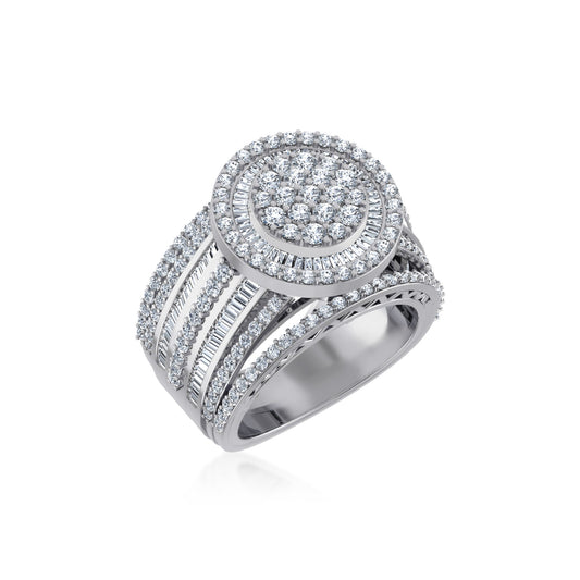 10K White Gold Round Baguette Diamond Designer Size 7 Head Ladies Ring 2-1/3 Ctw