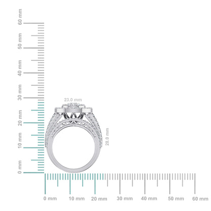 10K White Gold Round Baguette Diamond Designer Size 7 Head Ladies Ring 2-1/3 Ctw