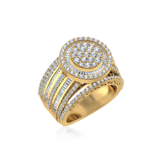 10K Yellow Gold Round Baguette Diamond Designer Size 7 Head Ladies Ring 2-1/3 Ctw