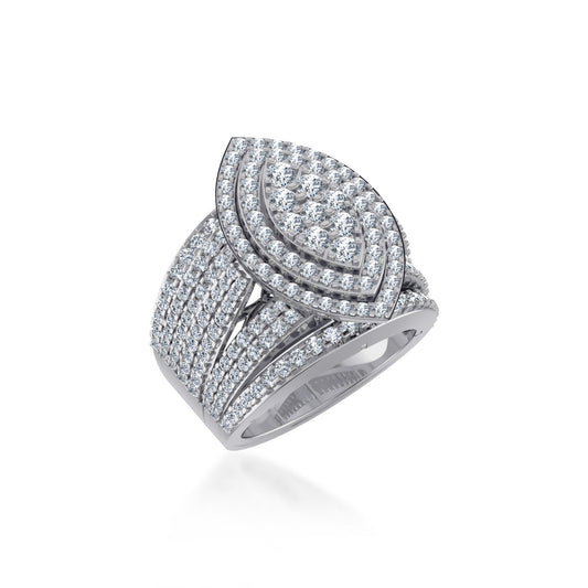10K White Gold Round Diamond Marquise Shape Size 7 Head Ladies Ring 2-7/8 Ctw