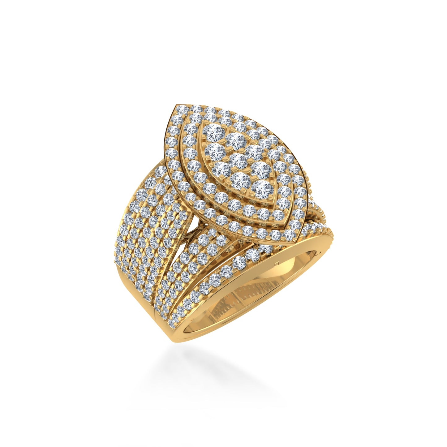 10K Yellow Gold Round Diamond Marquise Shape Size 7 Head Ladies Ring 2-7/8 Ctw