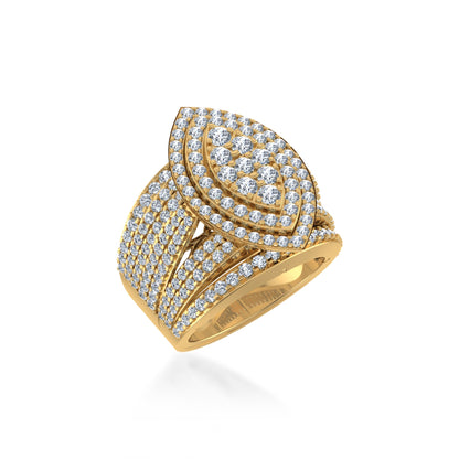 10K Yellow Gold Round Diamond Marquise Shape Size 7 Head Ladies Ring 2-7/8 Ctw