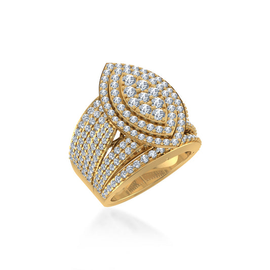 10K Yellow Gold Round Diamond Marquise Shape Size 7 Head Ladies Ring 2-7/8 Ctw