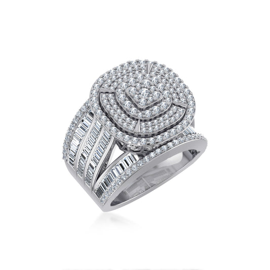 10K White Gold Round Diamond Designer Size 7 Head Ladies Ring 2-1/3 Ctw