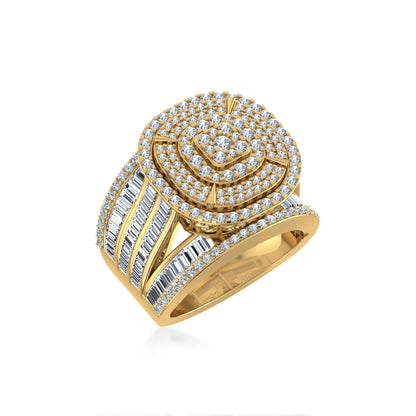 10K Yellow Gold Round Diamond Designer Size 7 Head Ladies Ring 2-1/3 Ctw