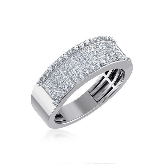 10K White Gold Princess Diamond Mens Invisible Band 1-1/5 Ctw