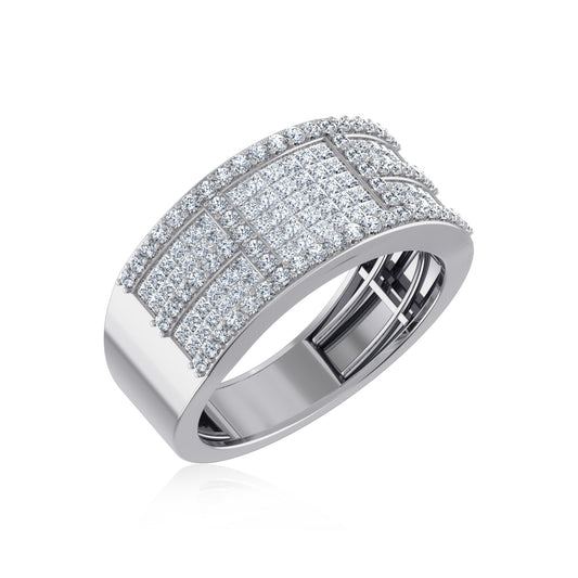 10K White Gold Princess Diamond Mens Invisible Band 1-7/8 Ctw