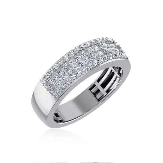 10K White Gold Princess Diamond Mens Invisible Band 1-1/8 Ctw