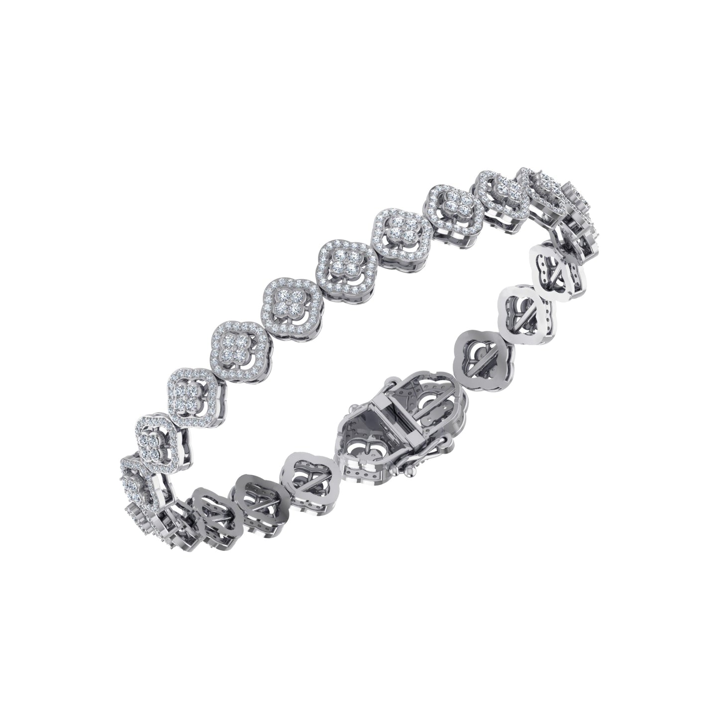 10K White Gold Round Diamond Womens Designer 7" Bracelet 3-3/8 Ctw