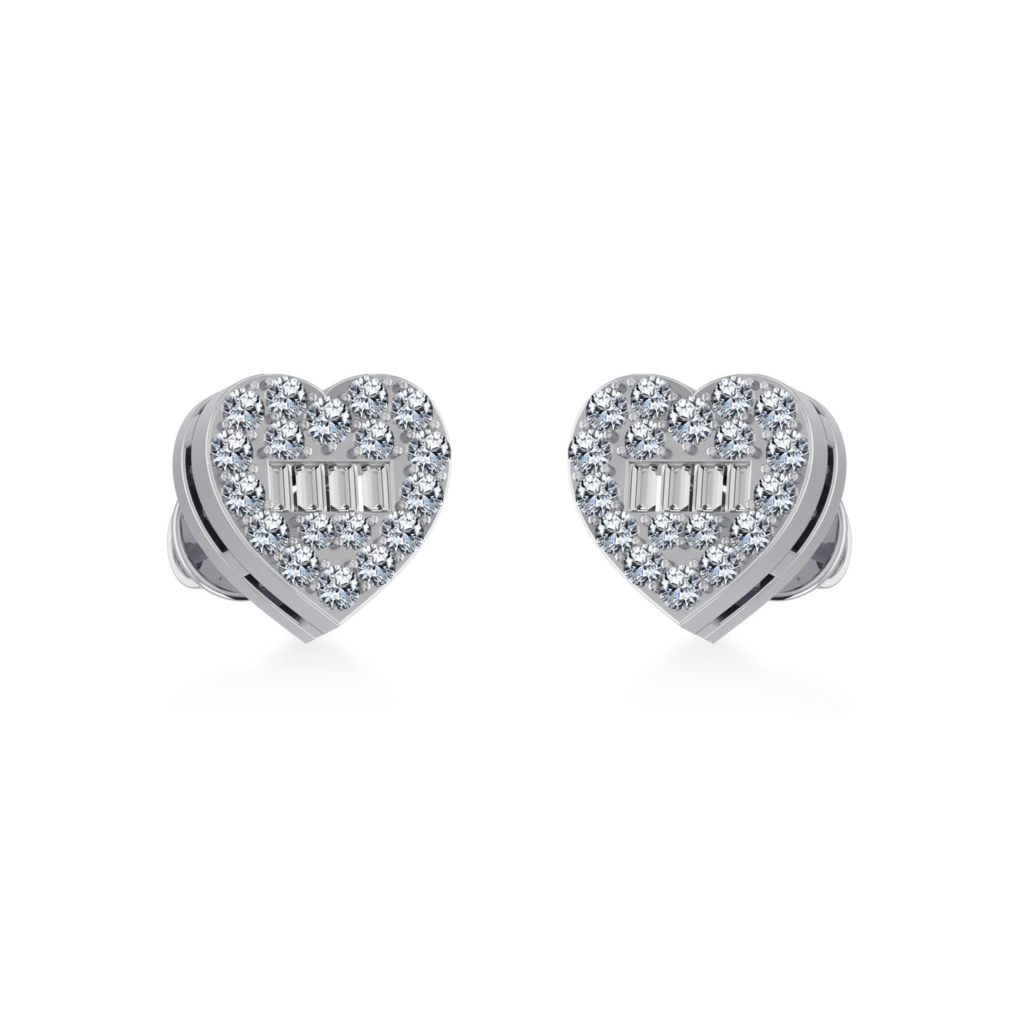10K White Gold Round Baguette Diamond Heart Shape Cluster Stud Earring 1/5 Ctw