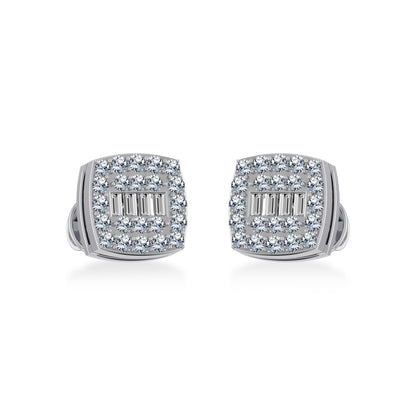 10K White Gold Round Baguette Diamond Square Shape Cluster Stud Earring 1/4 Ctw