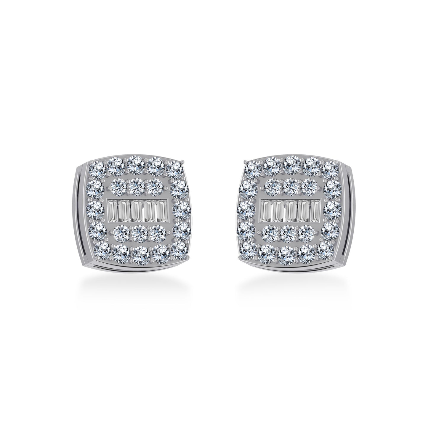 10K White Gold Round Baguette Diamond Square Shape Cluster Stud Earring 1/2 Ctw