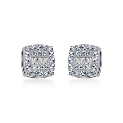 10K White Gold Round Baguette Diamond Square Shape Cluster Stud Earring 1/2 Ctw