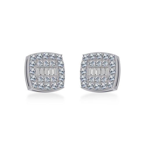 10K White Gold Round Baguette Diamond Square Shape Cluster Stud Earring 1/2 Ctw