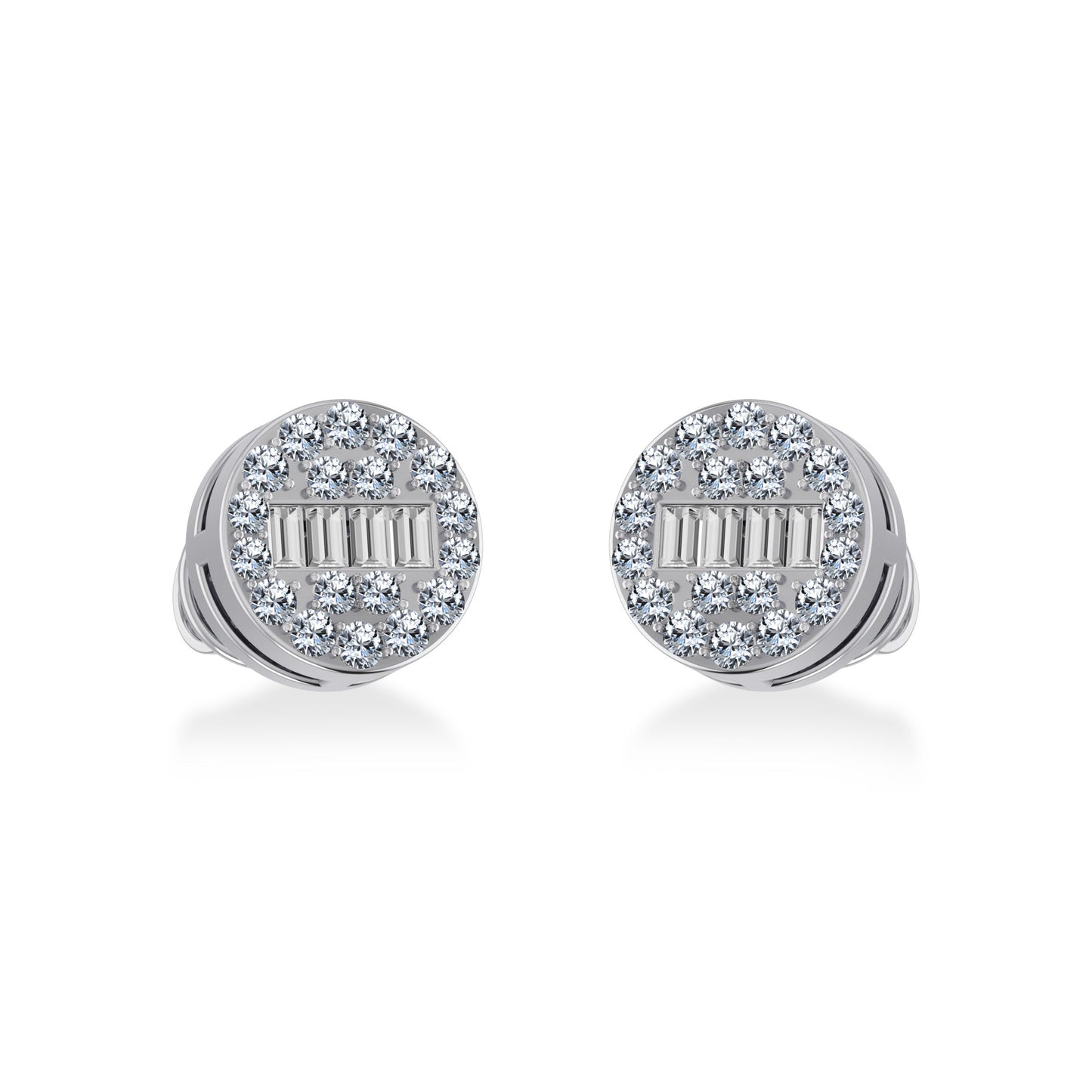 10K White Gold Round Baguette Diamond Cluster Stud Earrings 1/5 Ctw