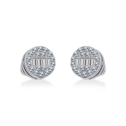 10K White Gold Round Baguette Diamond Cluster Stud Earrings 1/5 Ctw