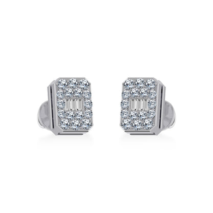10K White Gold Baguette Diamond Emerald Shape Stud Earring 1/5 Ctw