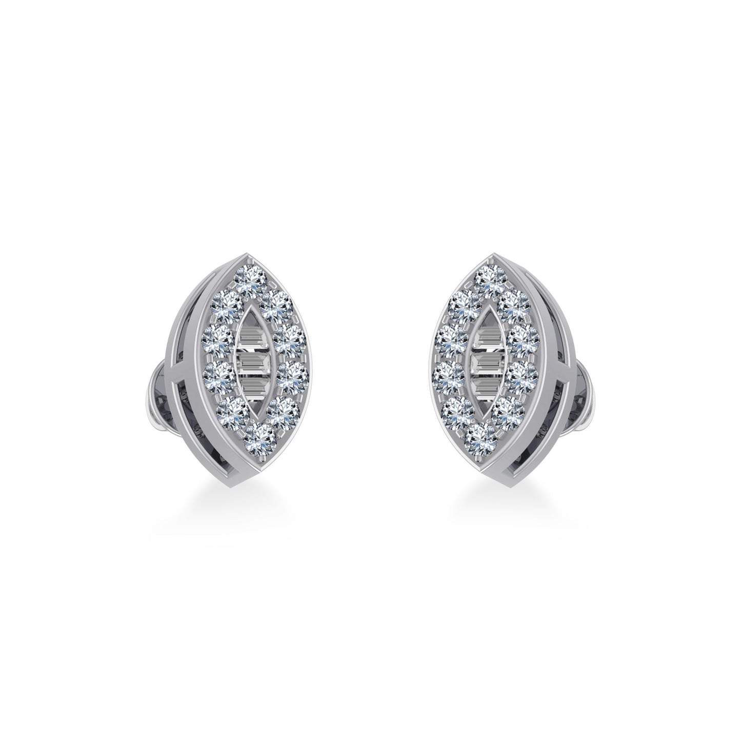 10K White Gold Baguette Diamond Marquise Shape Stud Earring 1/8 Ctw