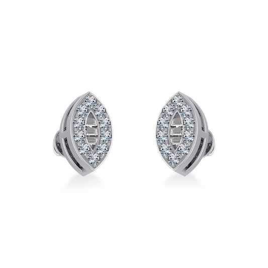 10K White Gold Baguette Diamond Marquise Shape Stud Earring 1/8 Ctw